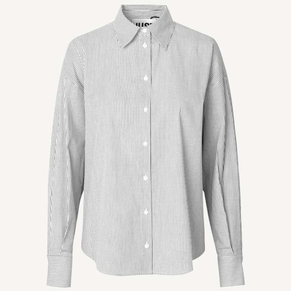 JUST Female Clayton Blue White Stripe Cotton Poplin Shirt S - Picture 3 of 8